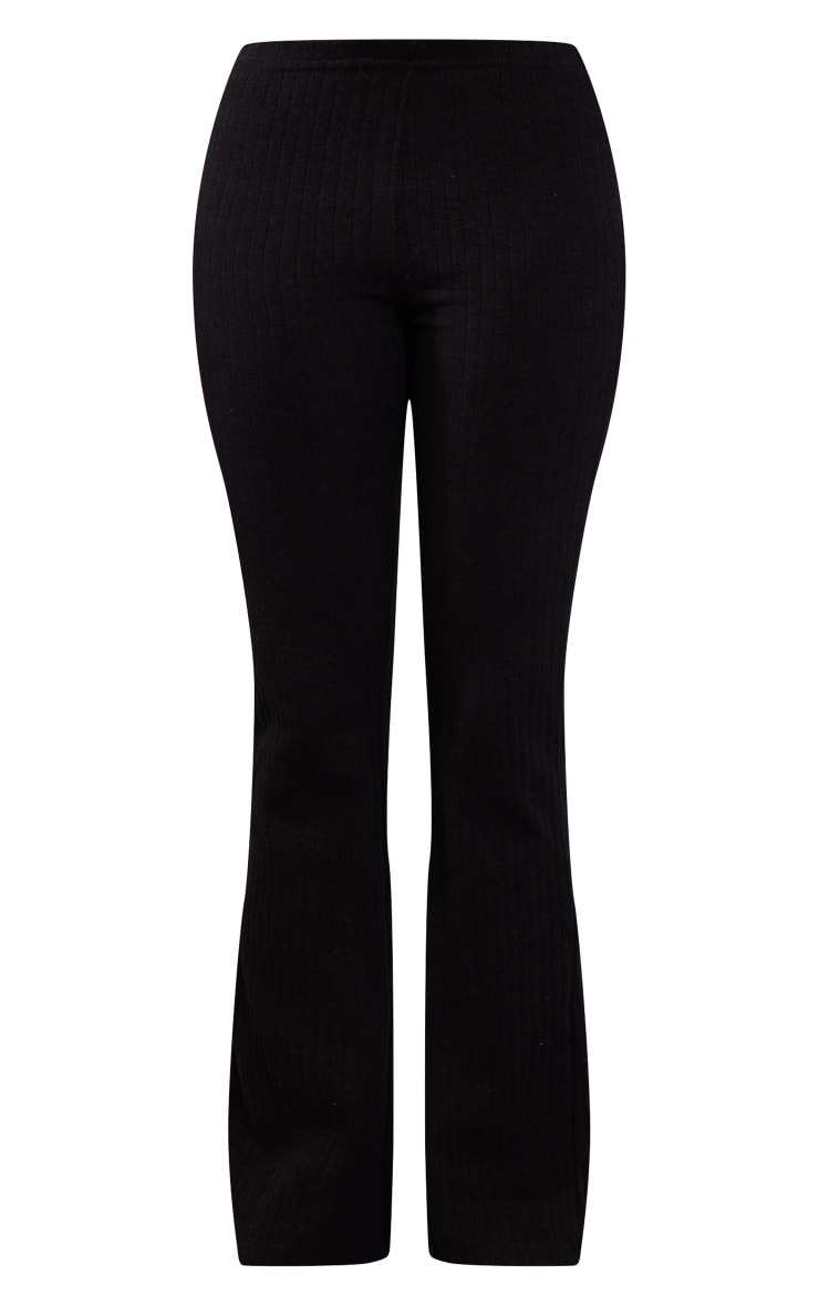 Black Rib Low Rise Wide Leg Trousers image 5