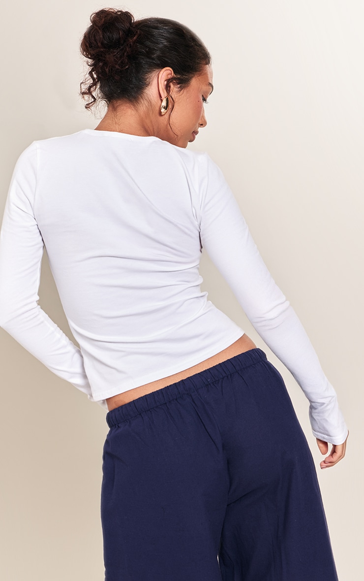 White Cotton Crew Neck Long Sleeve Top image 2