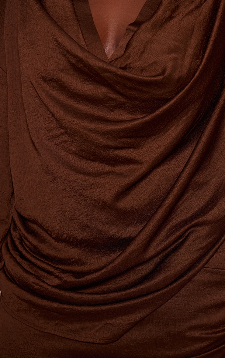 Plus Brown Textured Satin Plunge Shirt image 4
