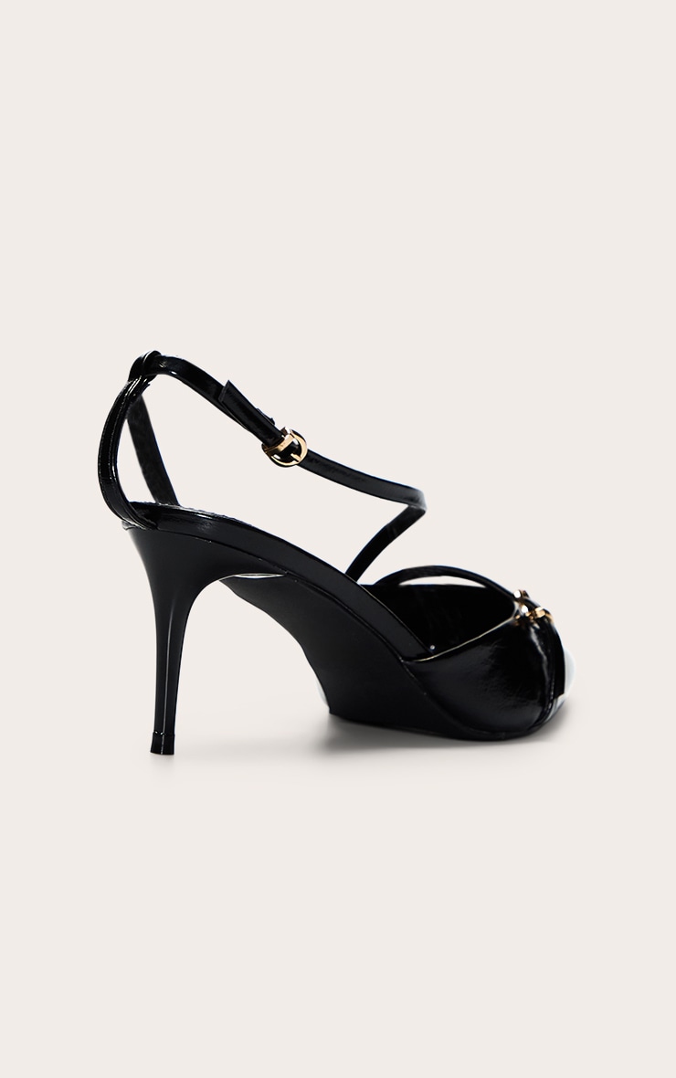Black Crinkle Point Toe Buckle Detail Low Heel Courts image 4