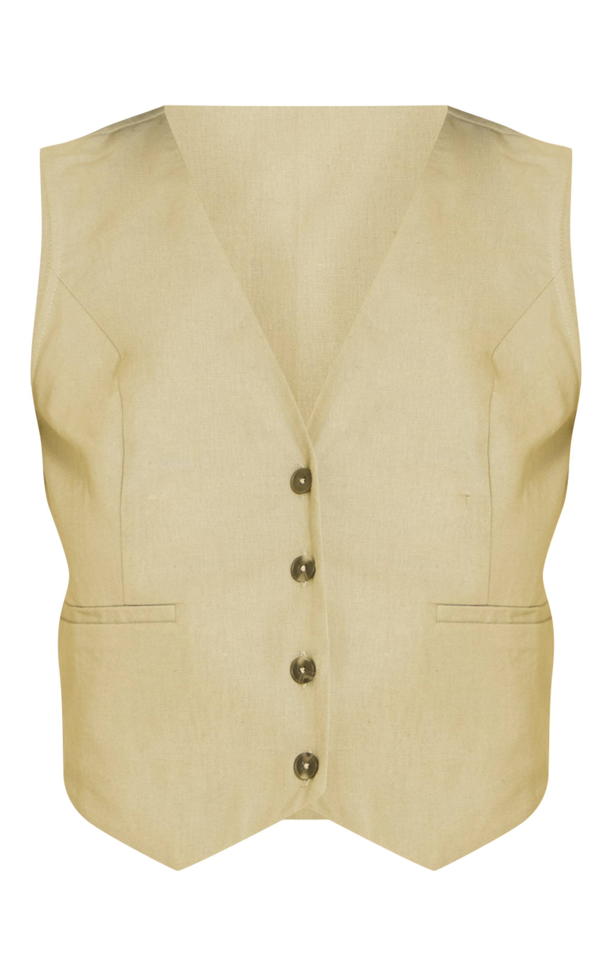 Sage Green Linen Look Boxy Detail Vest image 5