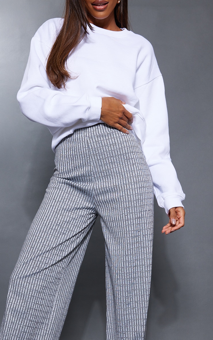  Grey Contrast Ribbed Wide Leg Pants image 4