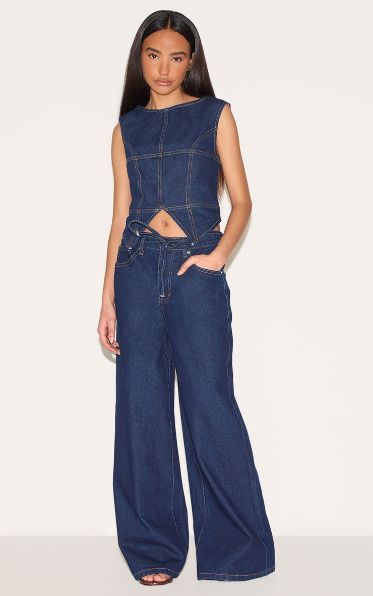 Petite Indigo Denim Seam Detail Long Top image 3