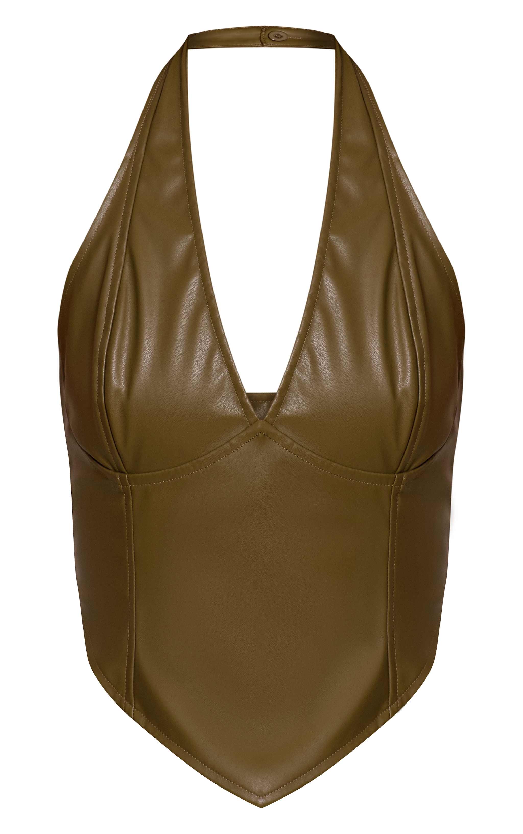 Khaki Faux Leather Halterneck Crop Top image 5