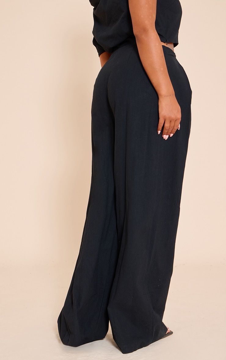 Shape BLACK Linen Look Highwaisted Pleated Wide Leg Pants image 3