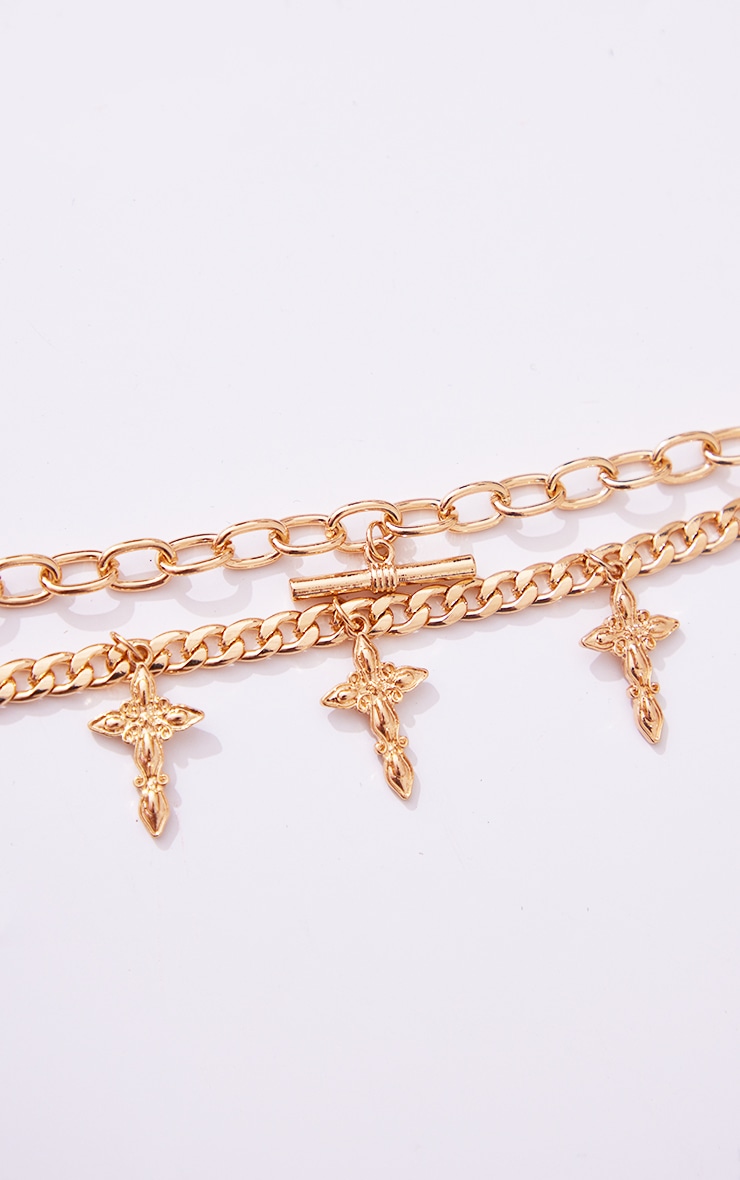 Gold Layered Chunky Chain Cross Bracelet PrettyLittleThing USA