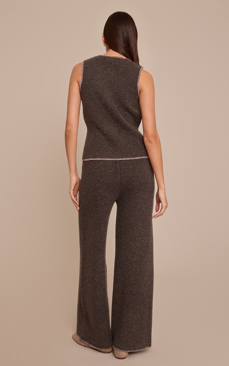 Chocolate Blanket Stitch Wide Leg Trousers image 3