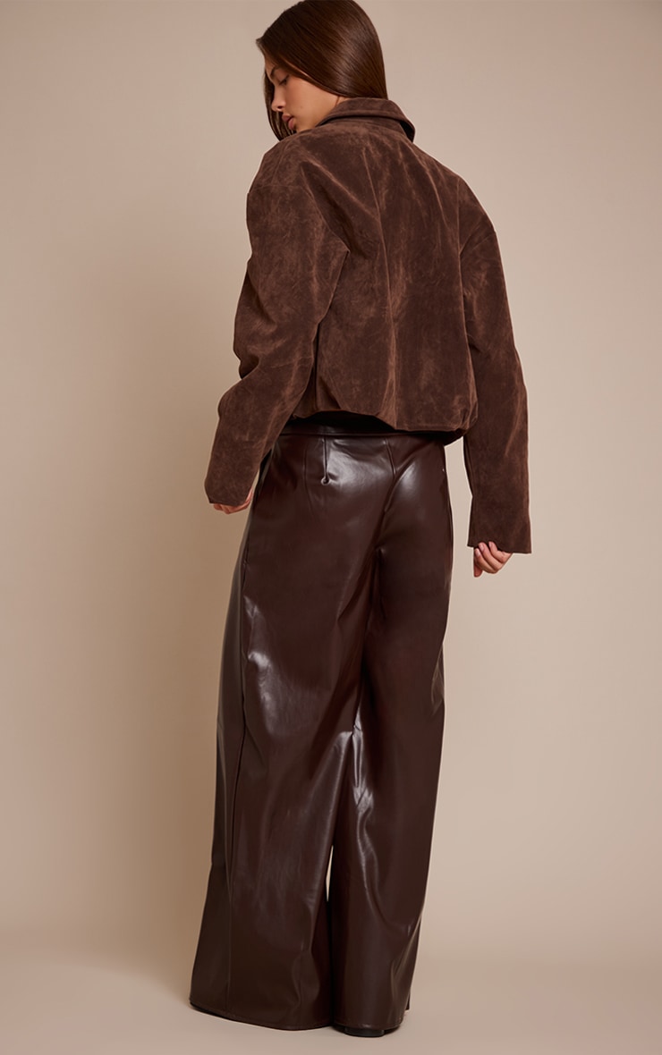 Chocolate Pleated Faux Leather Pants image 3