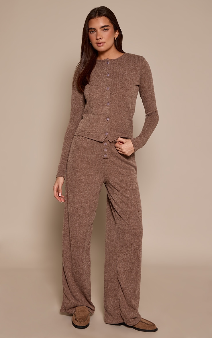 Mocha Marl Ribbed Casual Trousers image 1