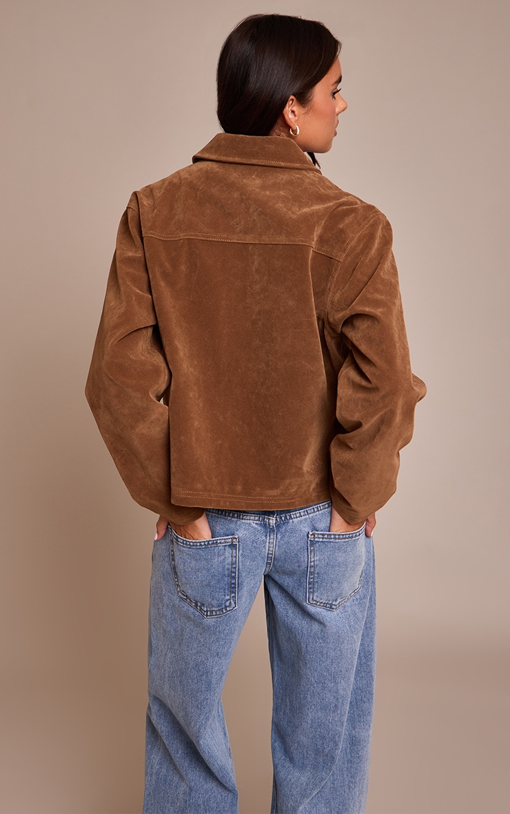 Tan Pocket Trim Faux Suede Jacket image 2