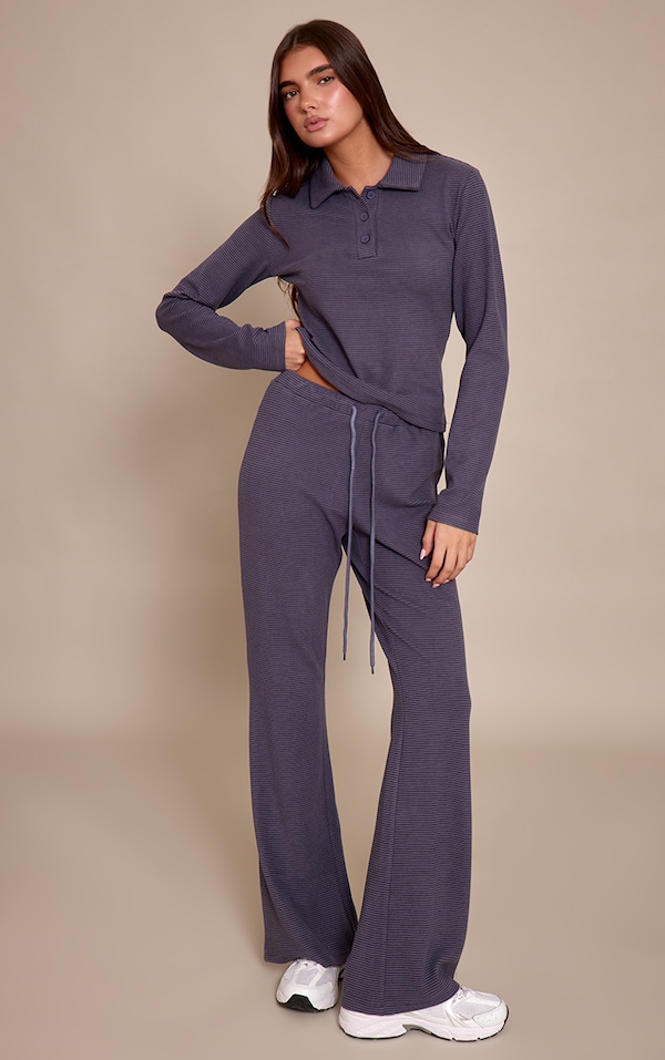 Grey Soft Fleece Pinstripe Skinny Flare Pant 