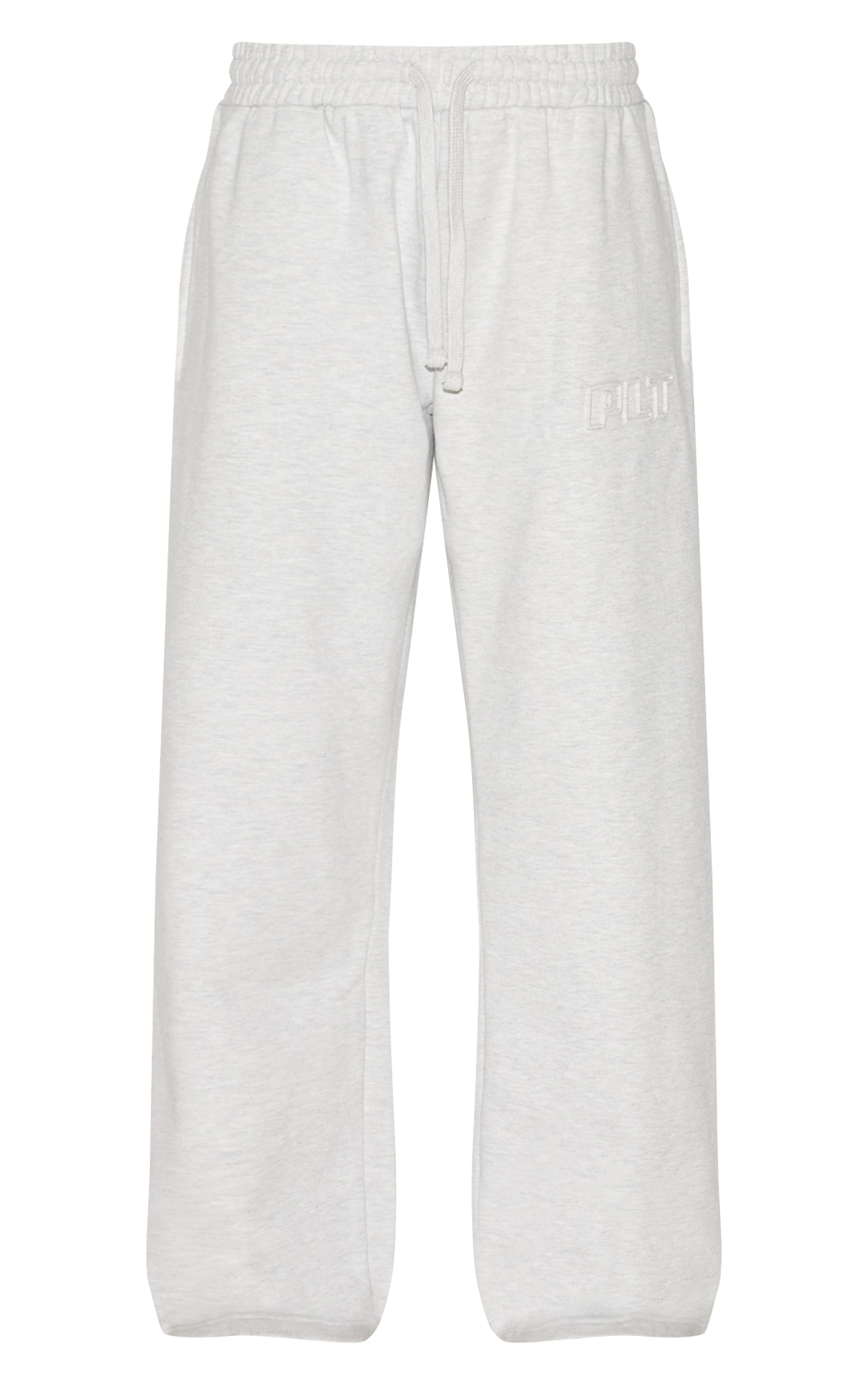 PRETTYLITTLETHING Ash Grey Premium Embossed Wide Leg Sweatpants image 5