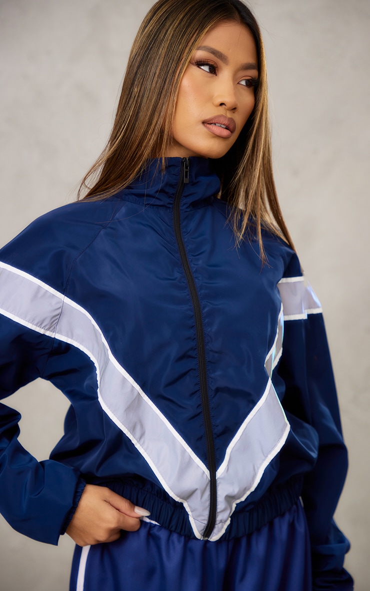 Navy Contrast Reflective Stripe Cropped Jacket image 4