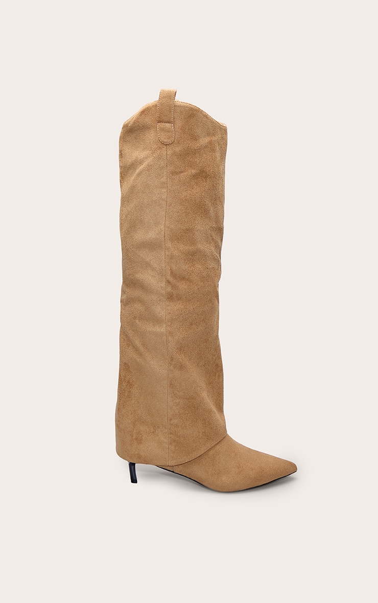 Sand Suede Heeled Fold Over Knee High Boot image 2