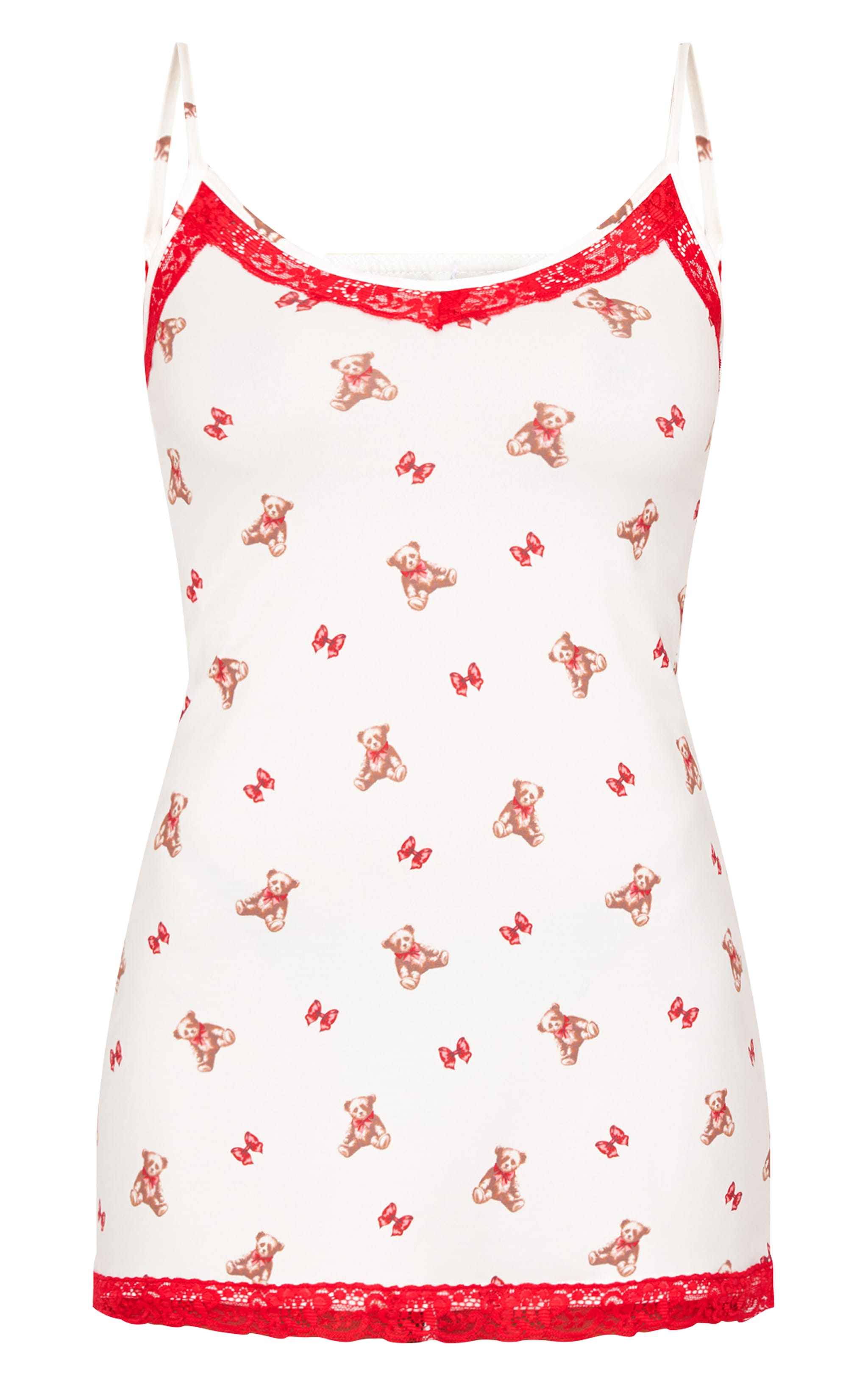 Cream Teddy Print Lace Trim Cami Nightie image 5