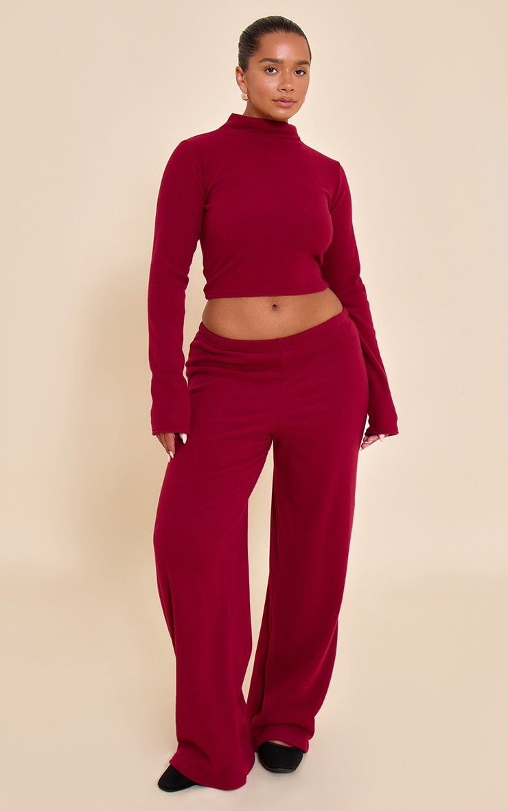 Shape Burgundy Micro Rib Wide Leg Pants image 2