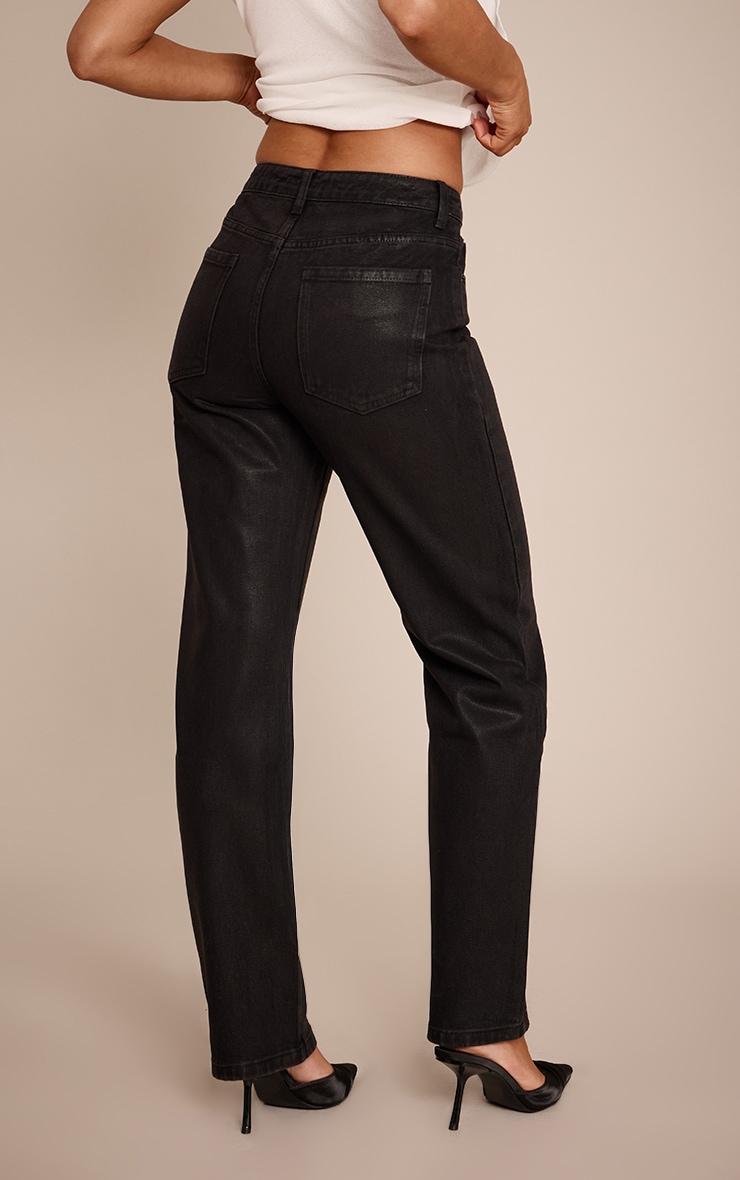 Black Coated Effect Straight Leg Jean image 3