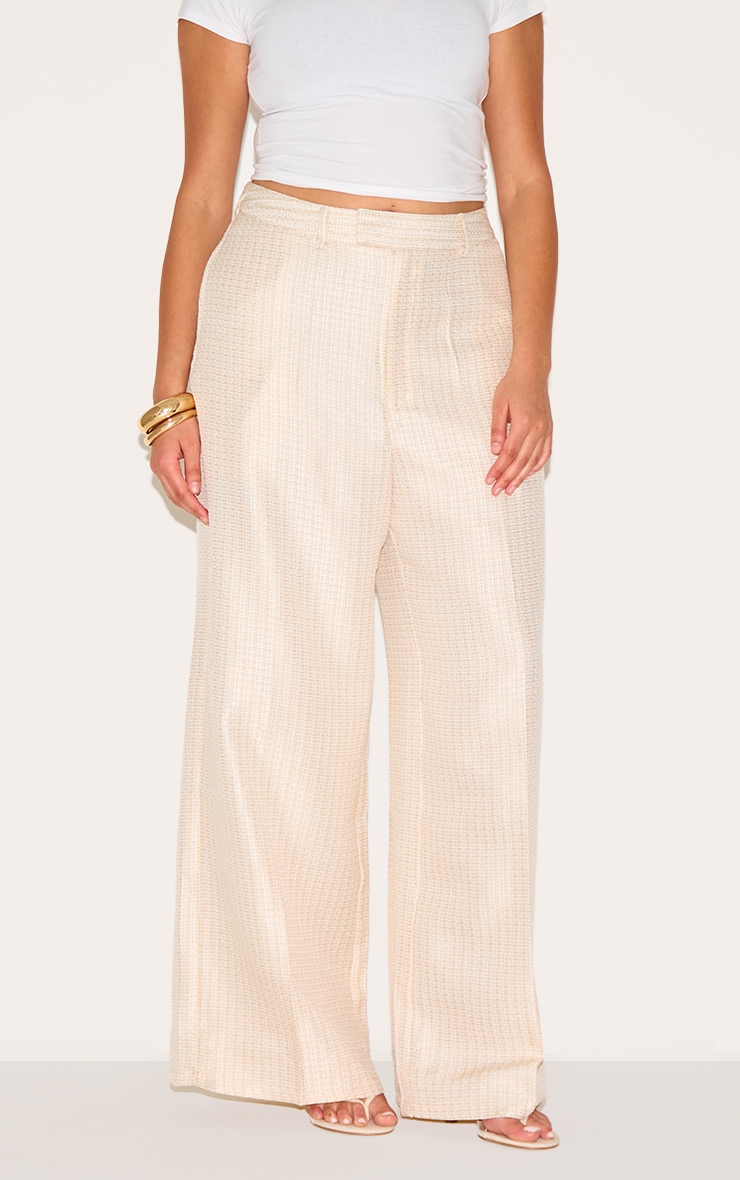 Plus Cream Textured Woven Tailored Pants image 1