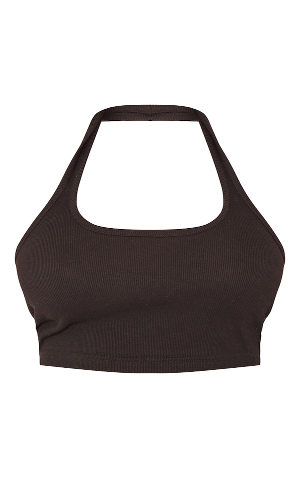 Plus Black Basic Rib Scoop Neck Halter Top PrettyLittleThing
