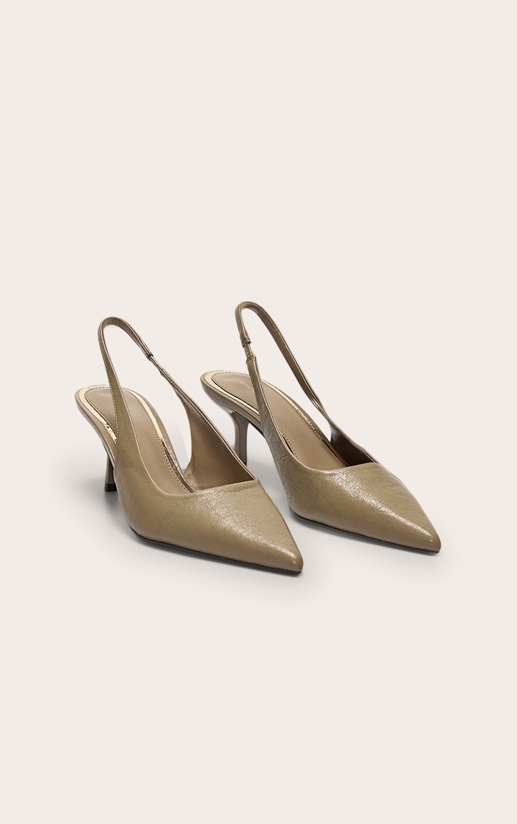 Escarpins pointus en PU vert olive à talon moyen et bride derrière image 2