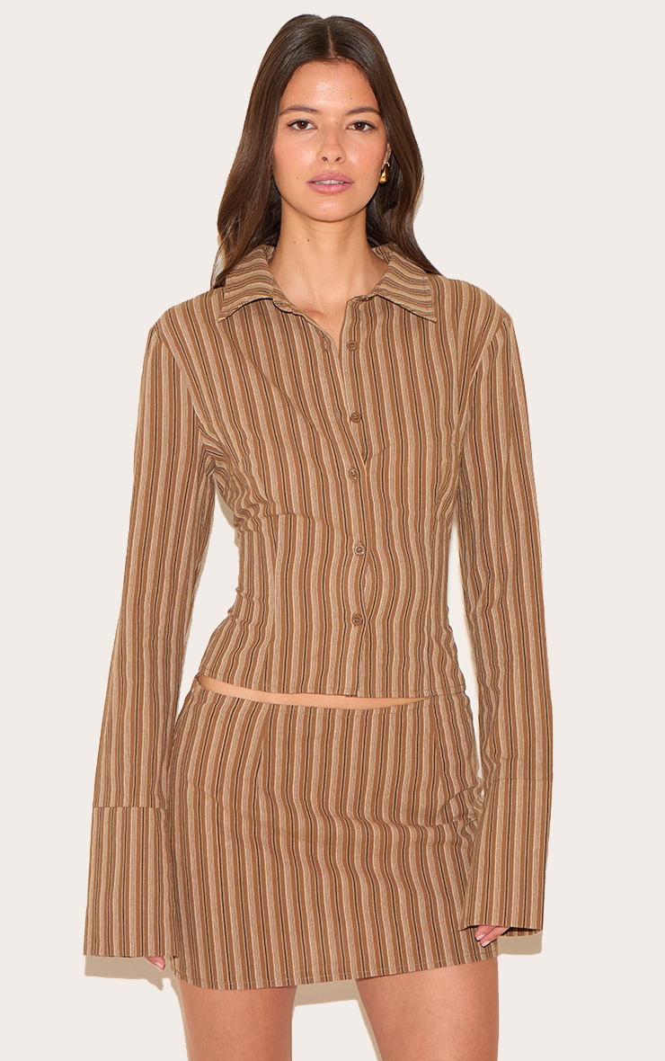 Brown Pinstripe A Line Mini Skirt image 4