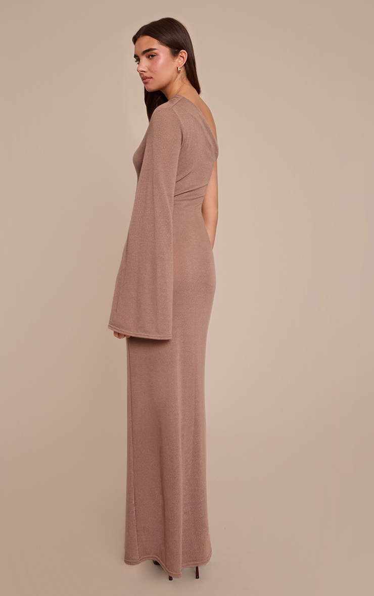 Taupe Textured Jersey Asymmetric Maxi Dress image 2