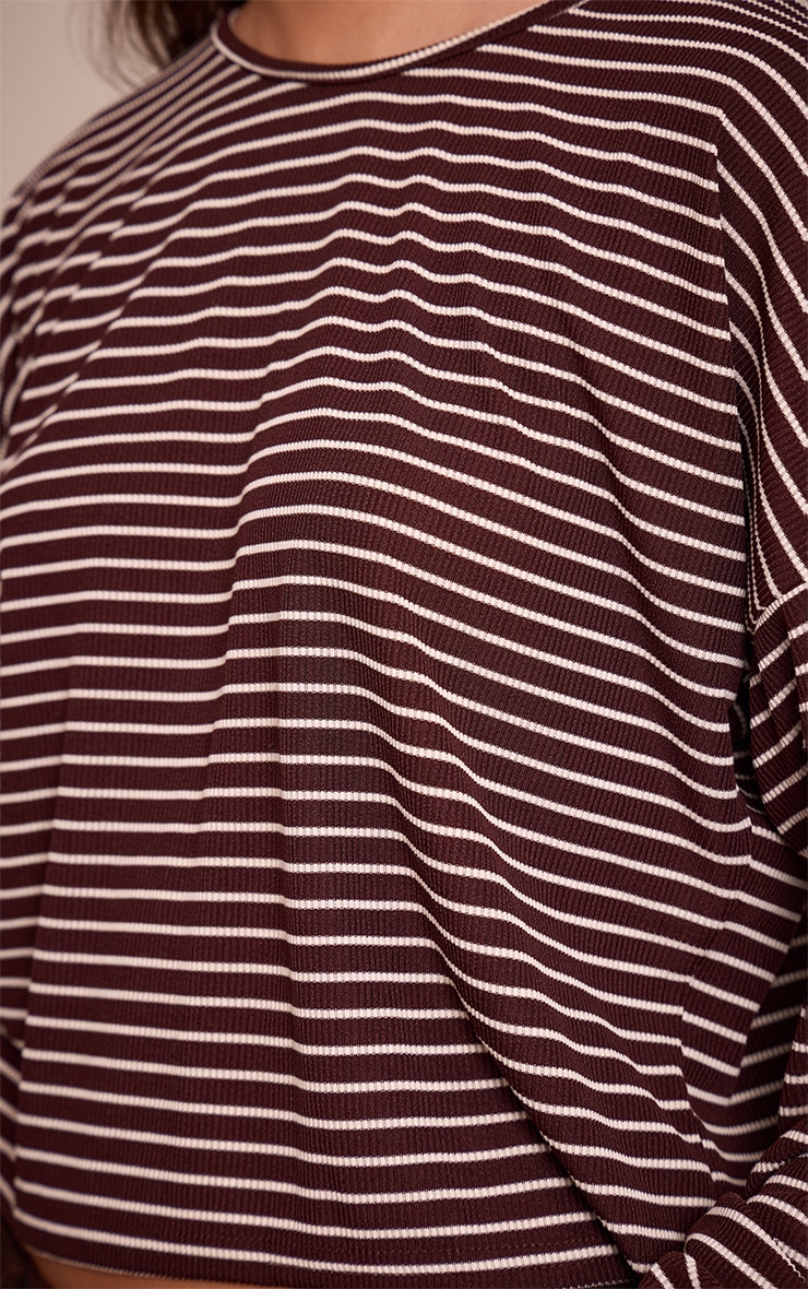 Chocolate Ribbed Stripe Oversized Slouchy Long Sleeve Top  image 4