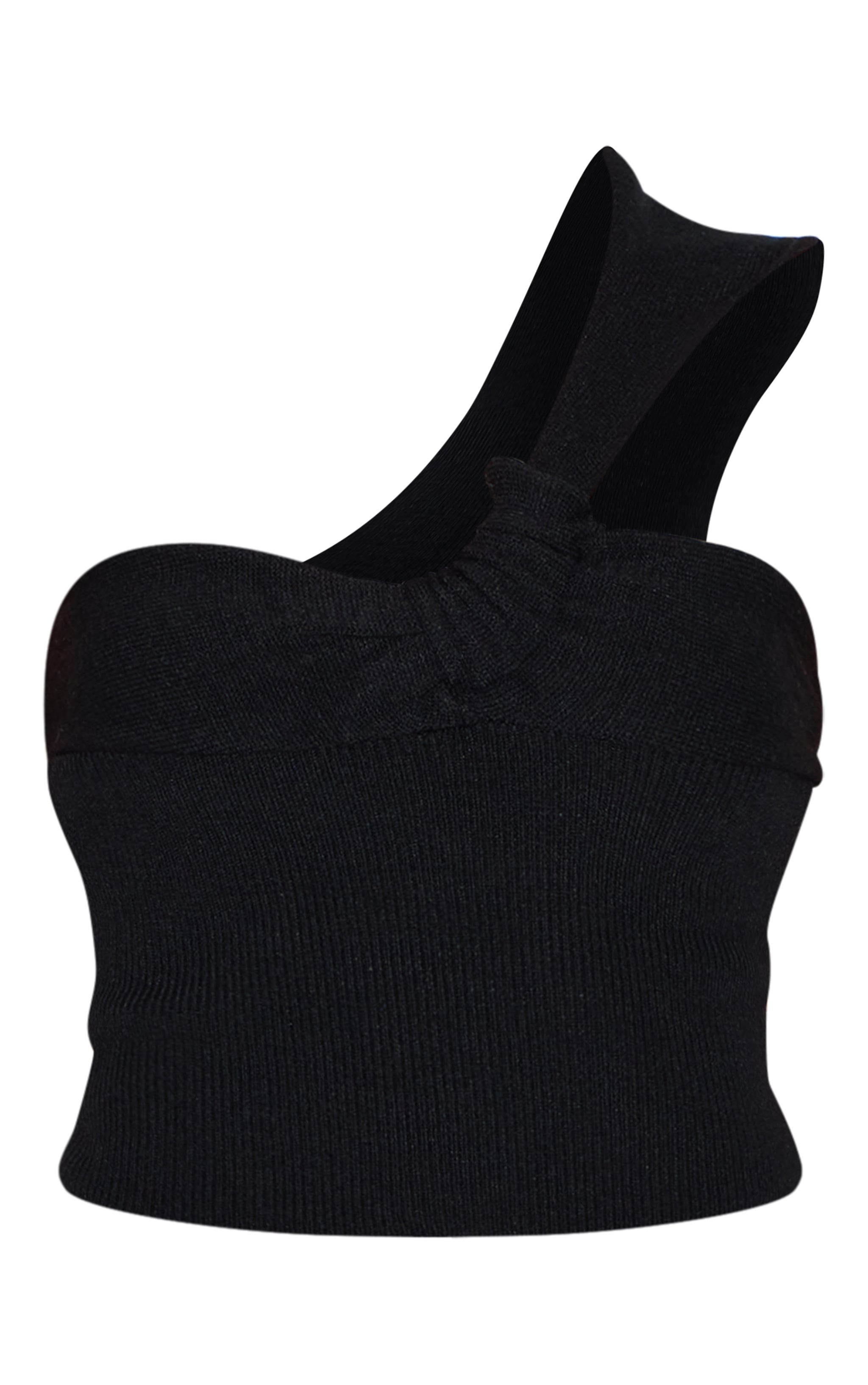 Petite Black Knitted One Shoulder Bow Top image 5