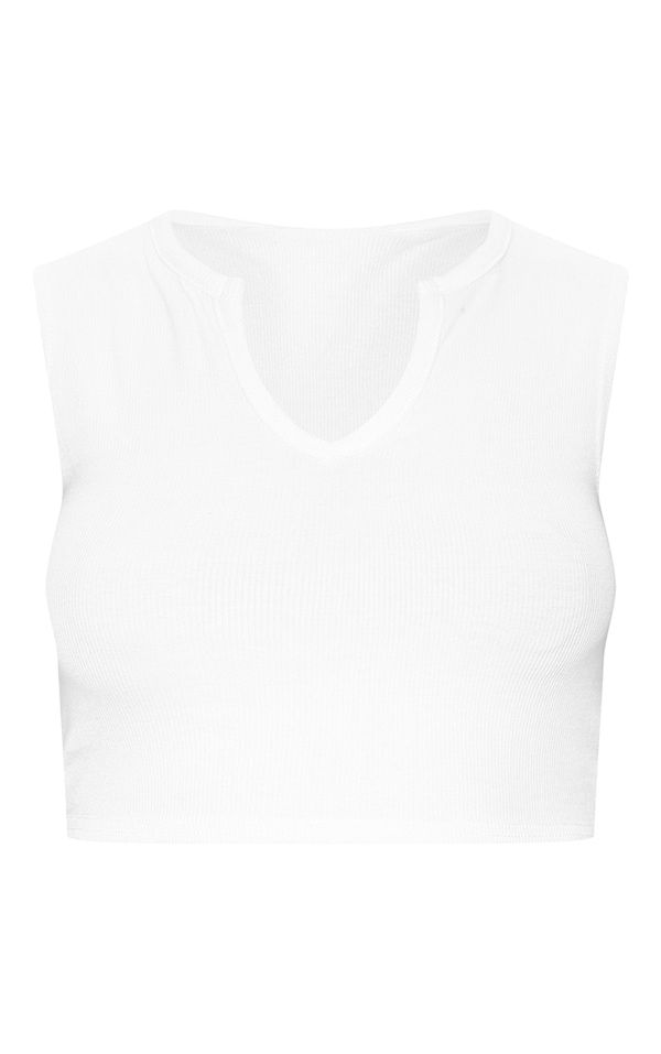 White Ribbed V Neck Vest Tops PrettyLittleThing AUS