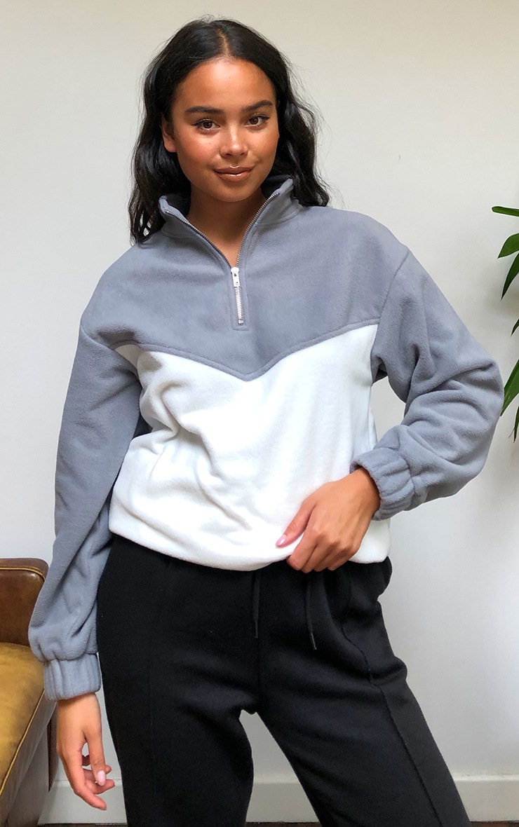 Grey Borg Contrast Panel Half Zip Sweatshirt