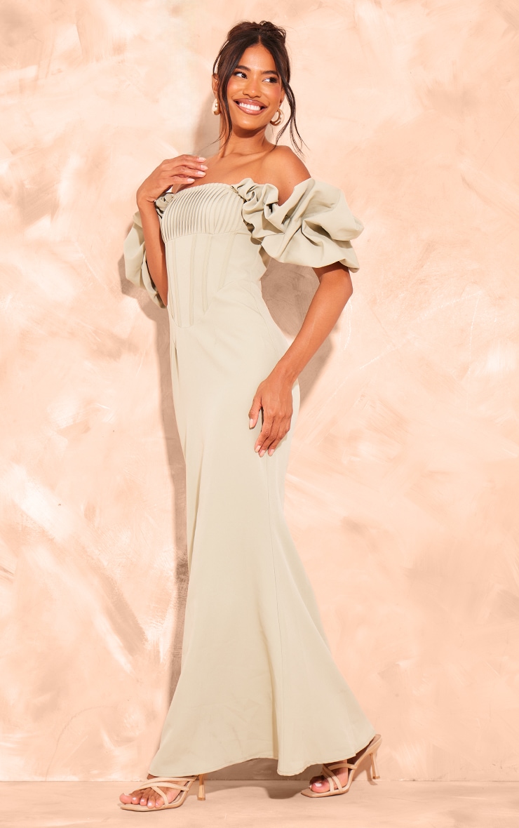 Sage green pleated dress cheap