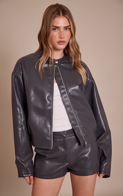 Charcoal Soft Faux Leather Jacket