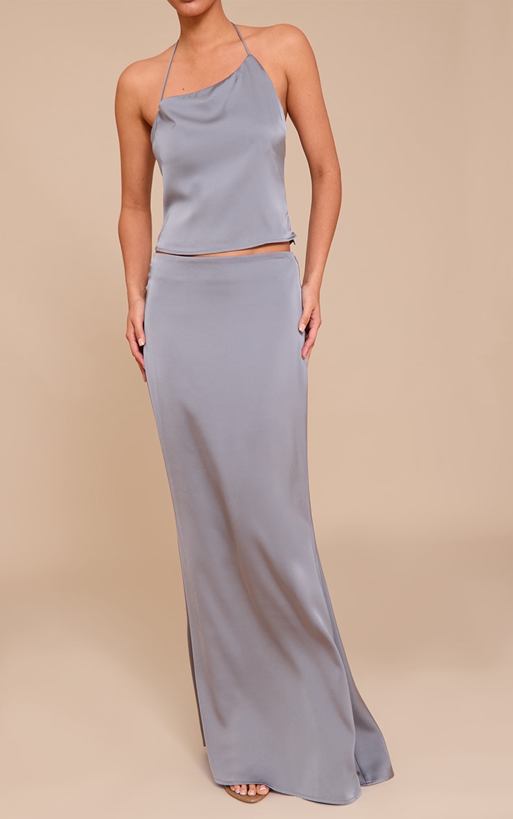 Grey Satin Mid Rise Maxi Skirt image 2