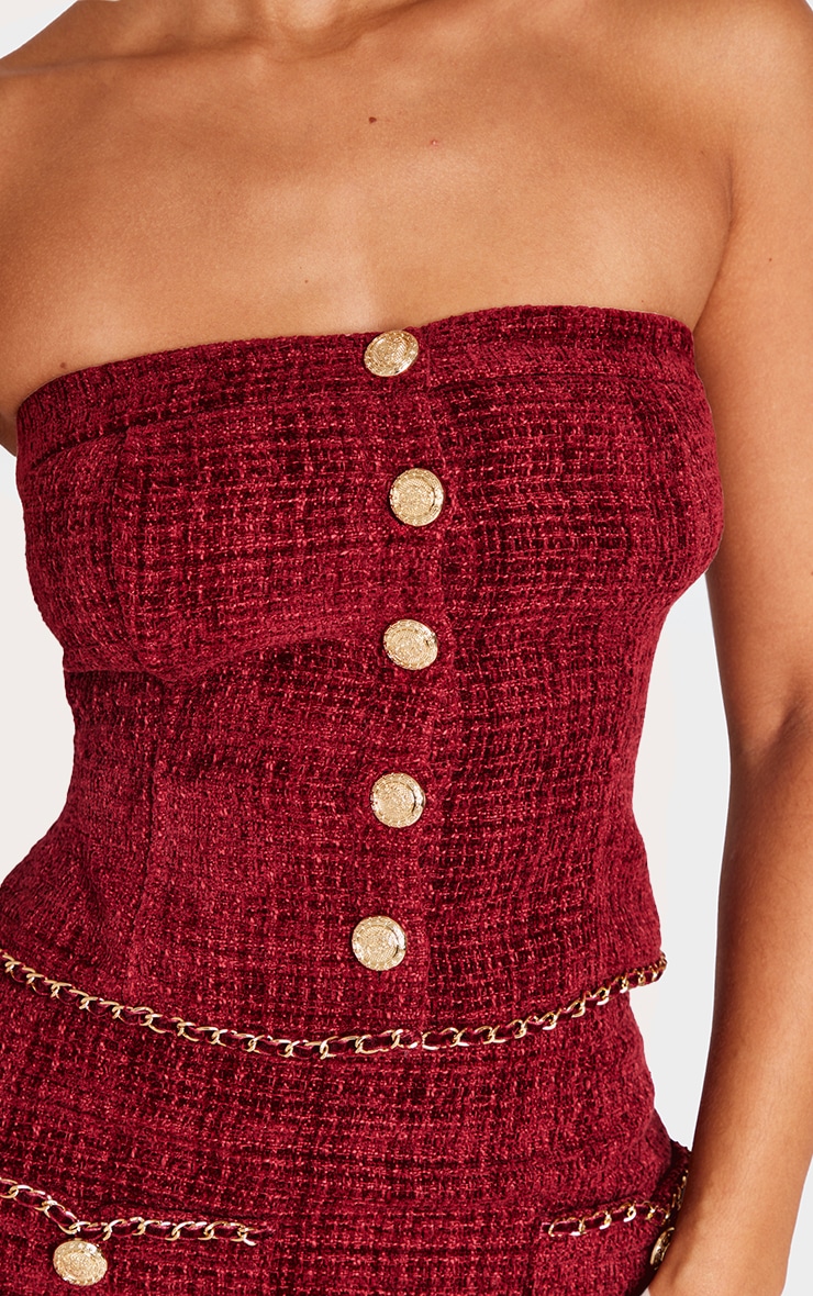 Petite Red Twill Bandeau Button Detail Top image 4