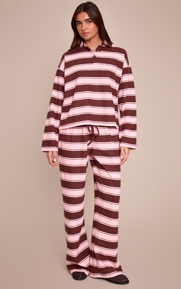 Dark Brown Stripe Super Soft Oversized Polo Top image 3