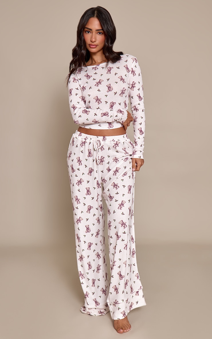 Petite Teddy Bear Fitted Top Trouser PJs | Petite