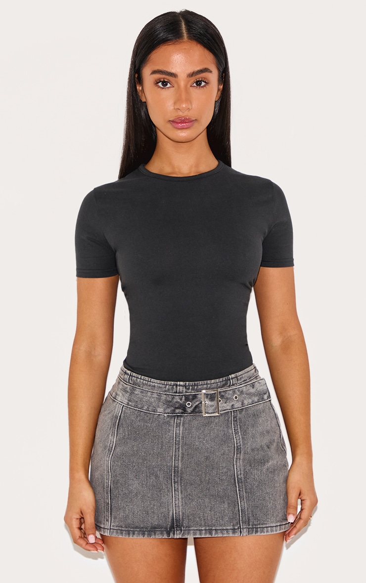 Petite Grey Acid Wash Denim Buckle Detail Mini Skirt image 4