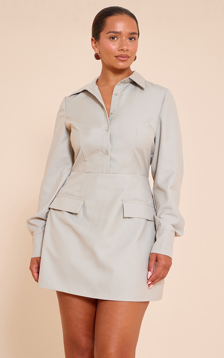 Shape Grey Tailored A-line Shirt Dress image 1