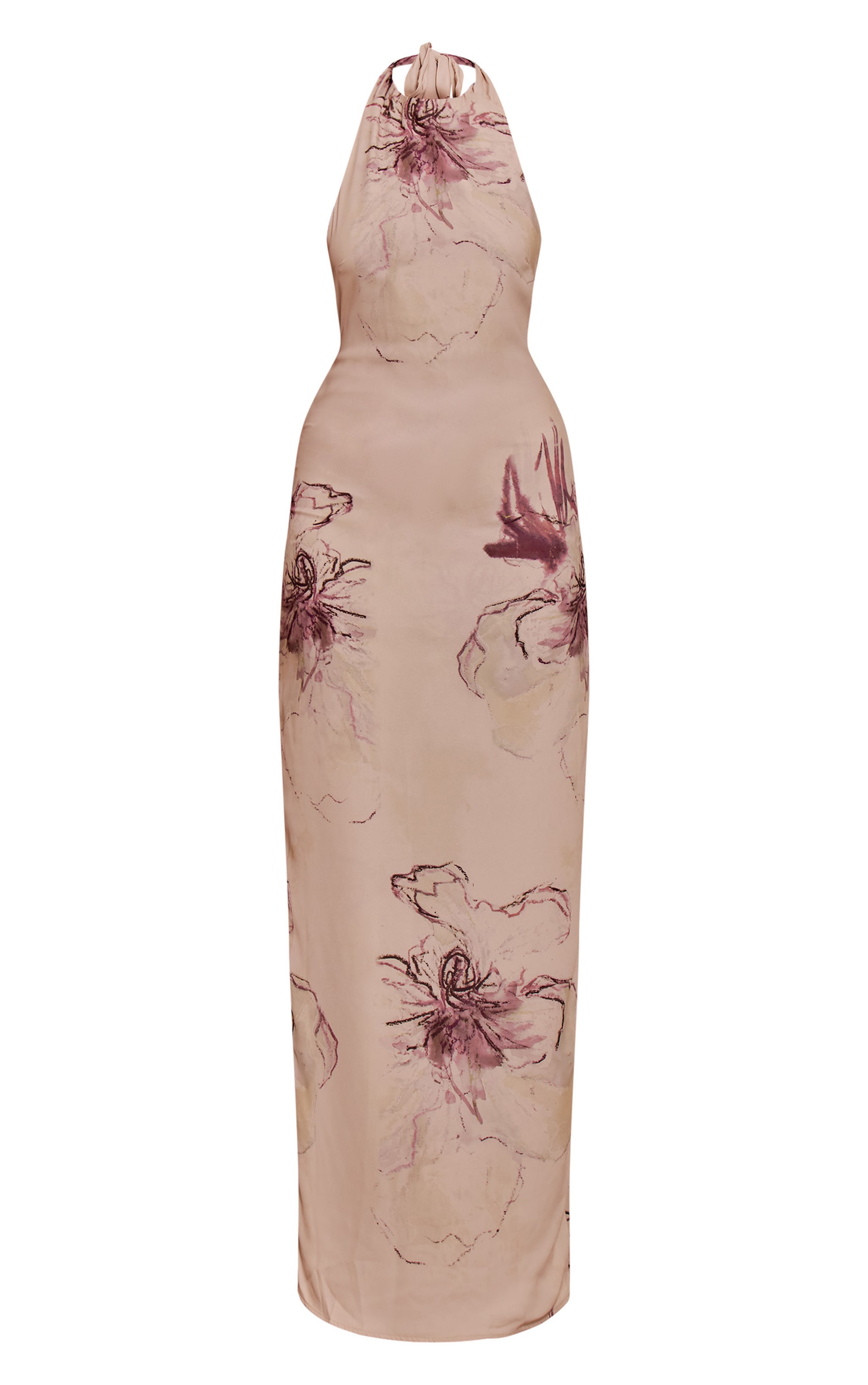 Cream Printed Chiffon High Neck Maxi Dress image 5