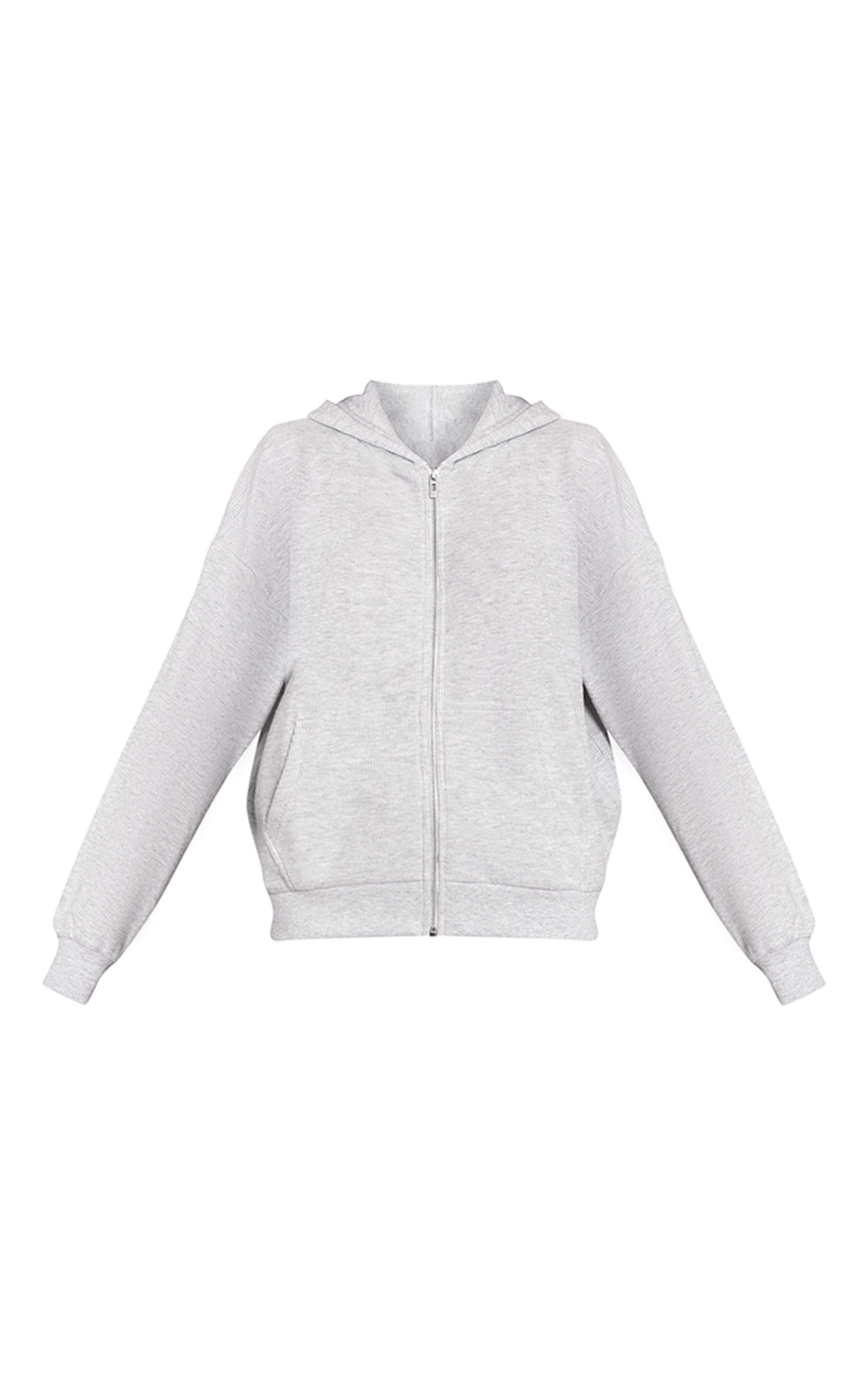 Ash Grey Ribbed Zip Up Waffle Pajama Hoodie image 5