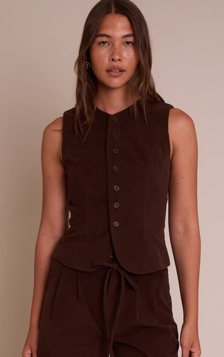 Dark Brown Corduroy Tailored Vest image 1