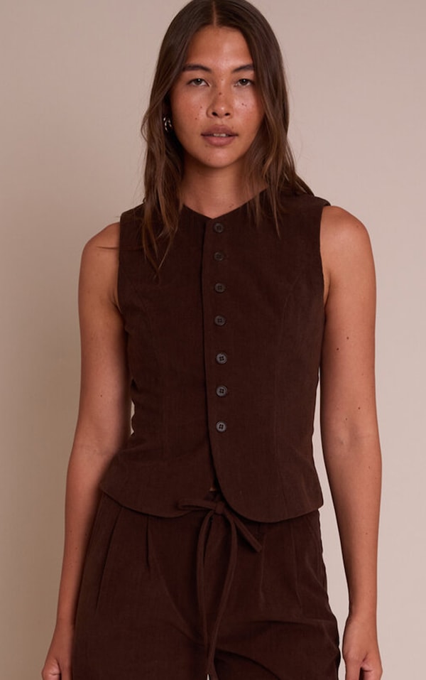  Dark Brown Corduroy Tailored Vest