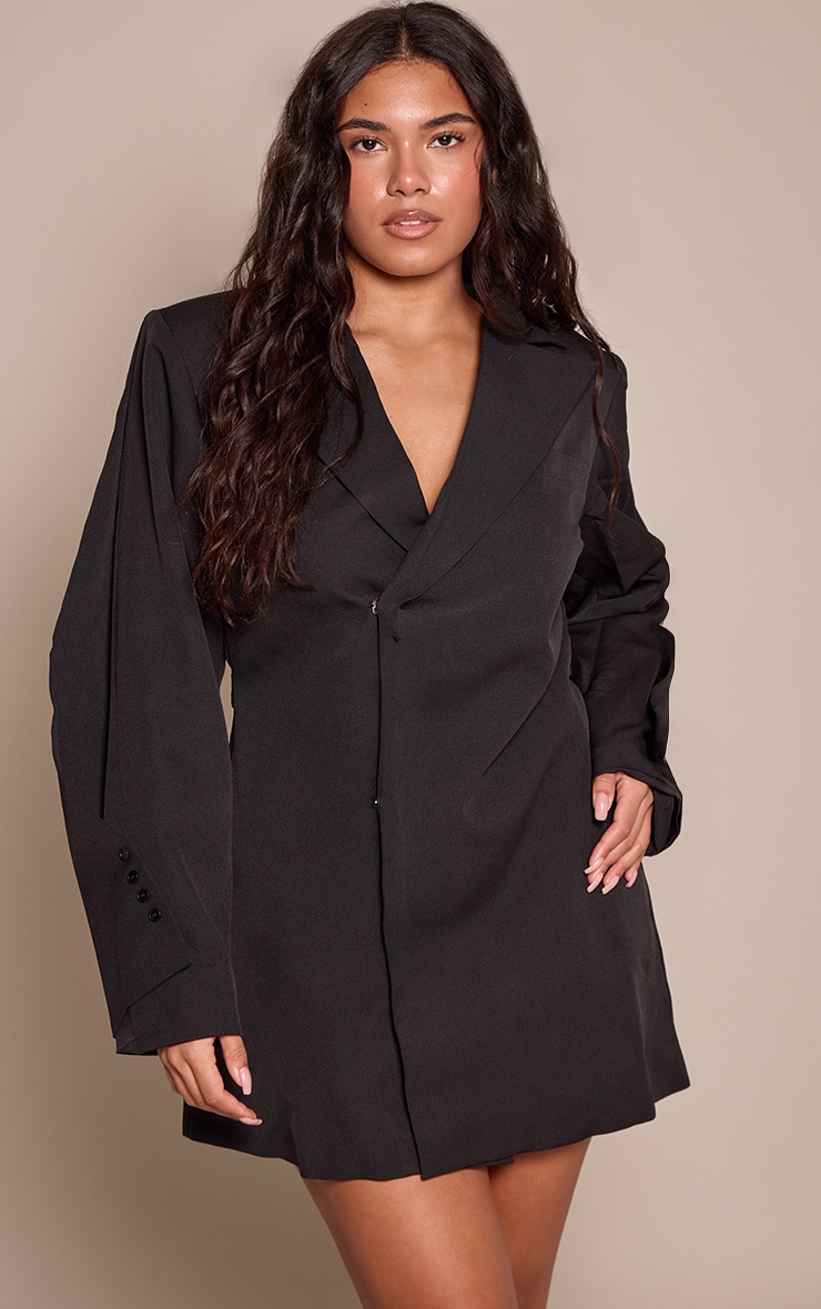 Shape Black Tailored Pleated Sleeve Adjustable Waist Blazer Dress image 1