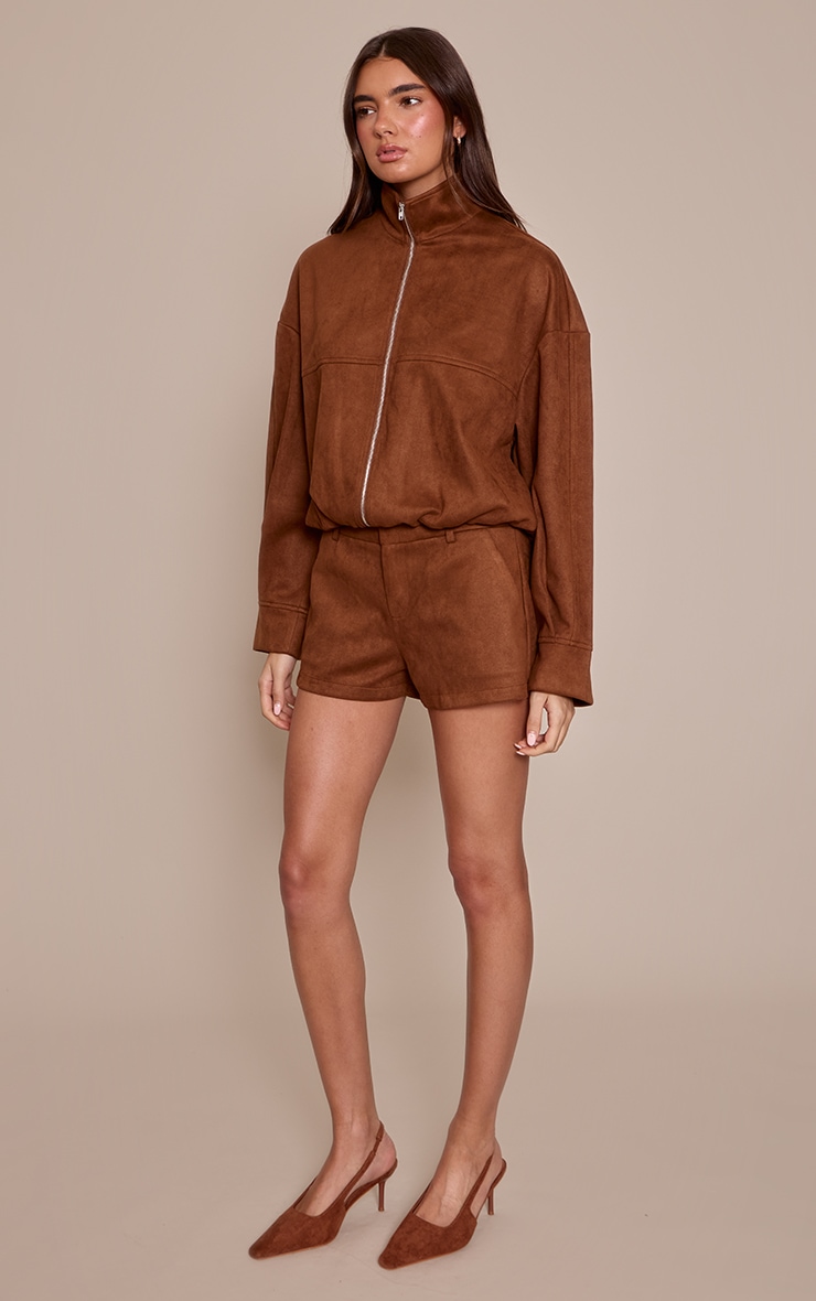 Short de tailleur suédine marron clair