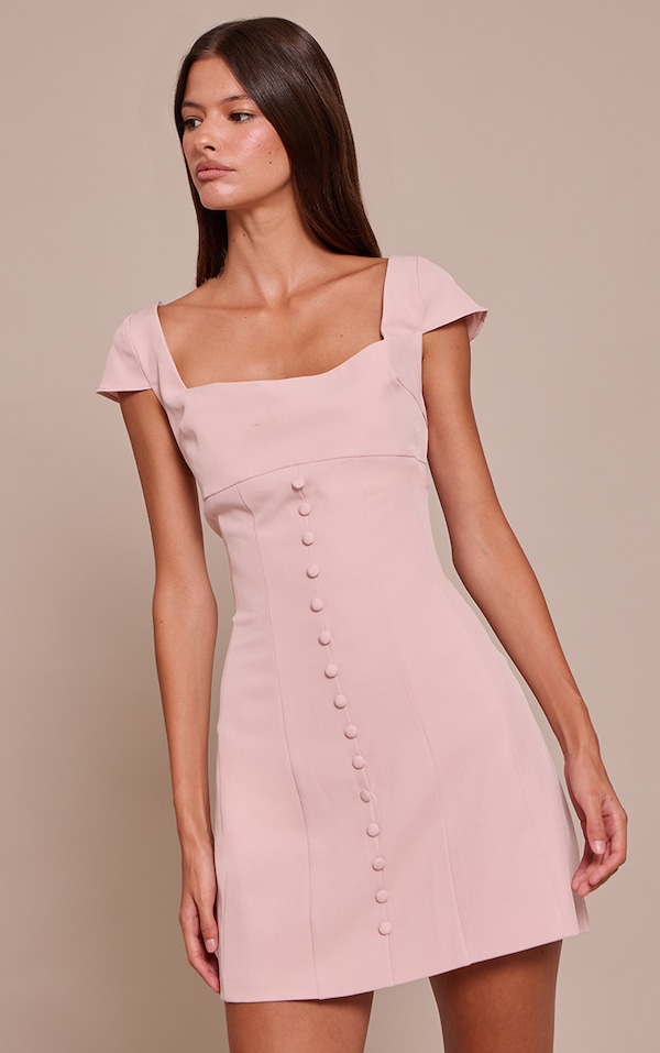 Blush Tailored Woven Button Detail Shift Dress