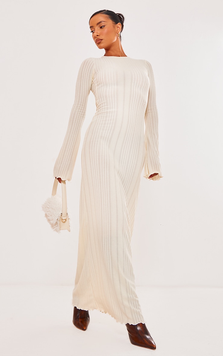 Cream Rib Low Back Maxi Dress image 3