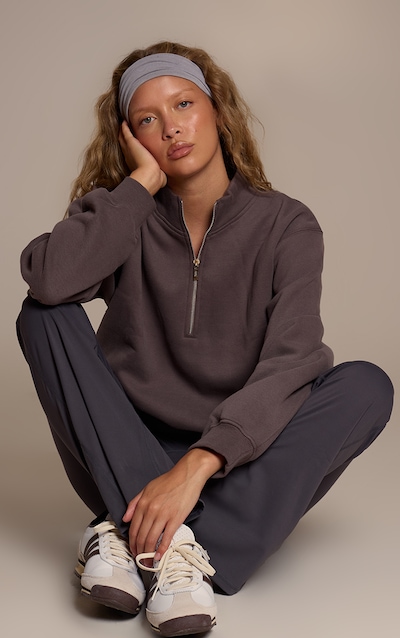 Charcoal Cotton Fleece Quarter Zip Sweatshirt