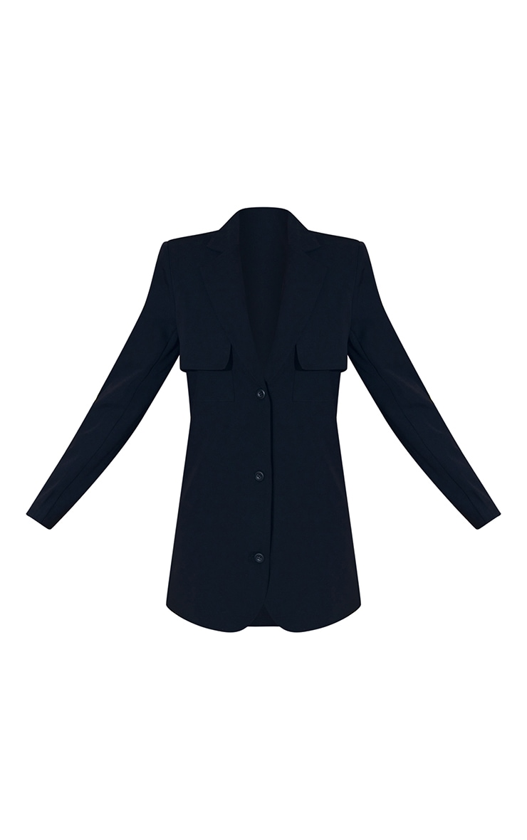 Black Overlay Detail Pintuck Sleeve Oversized Blazer Dress image 1