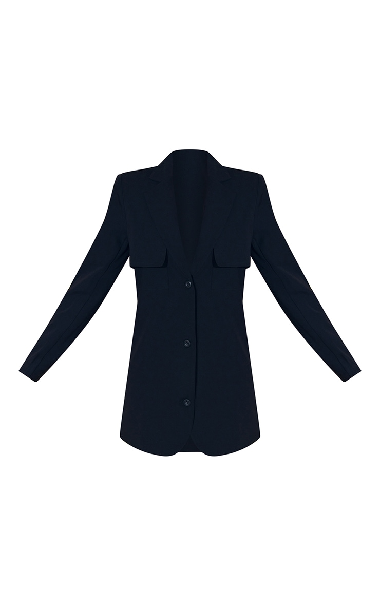 Black Overlay Detail Pintuck Sleeve Oversized Blazer Dress image 5