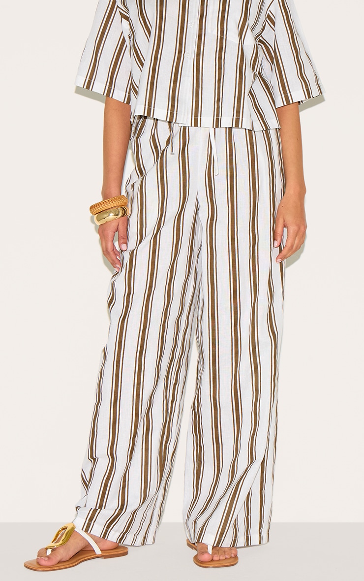 Petite Beige Linen Look Striped Wide Leg Pants image 2